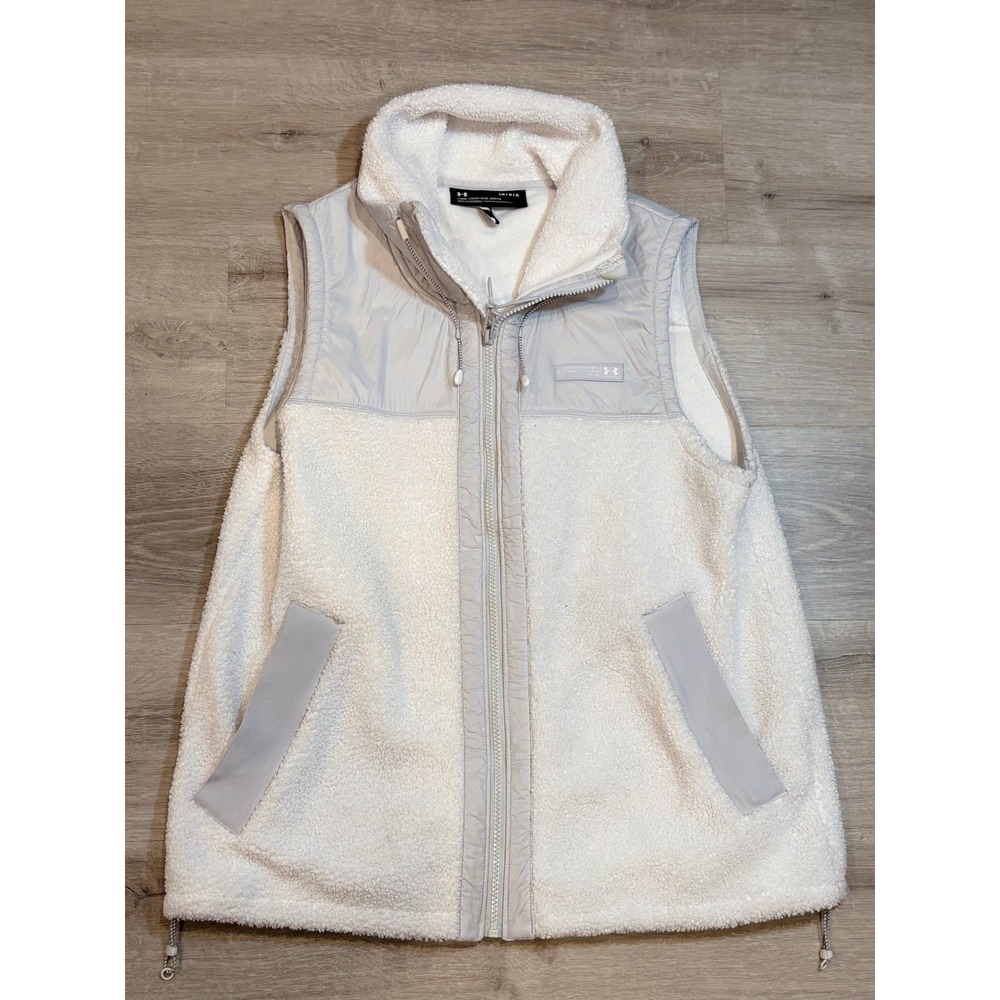 Under Armour Sherpa Fleece Full‎ Zip Vest White Gray 1366057 Womens Large